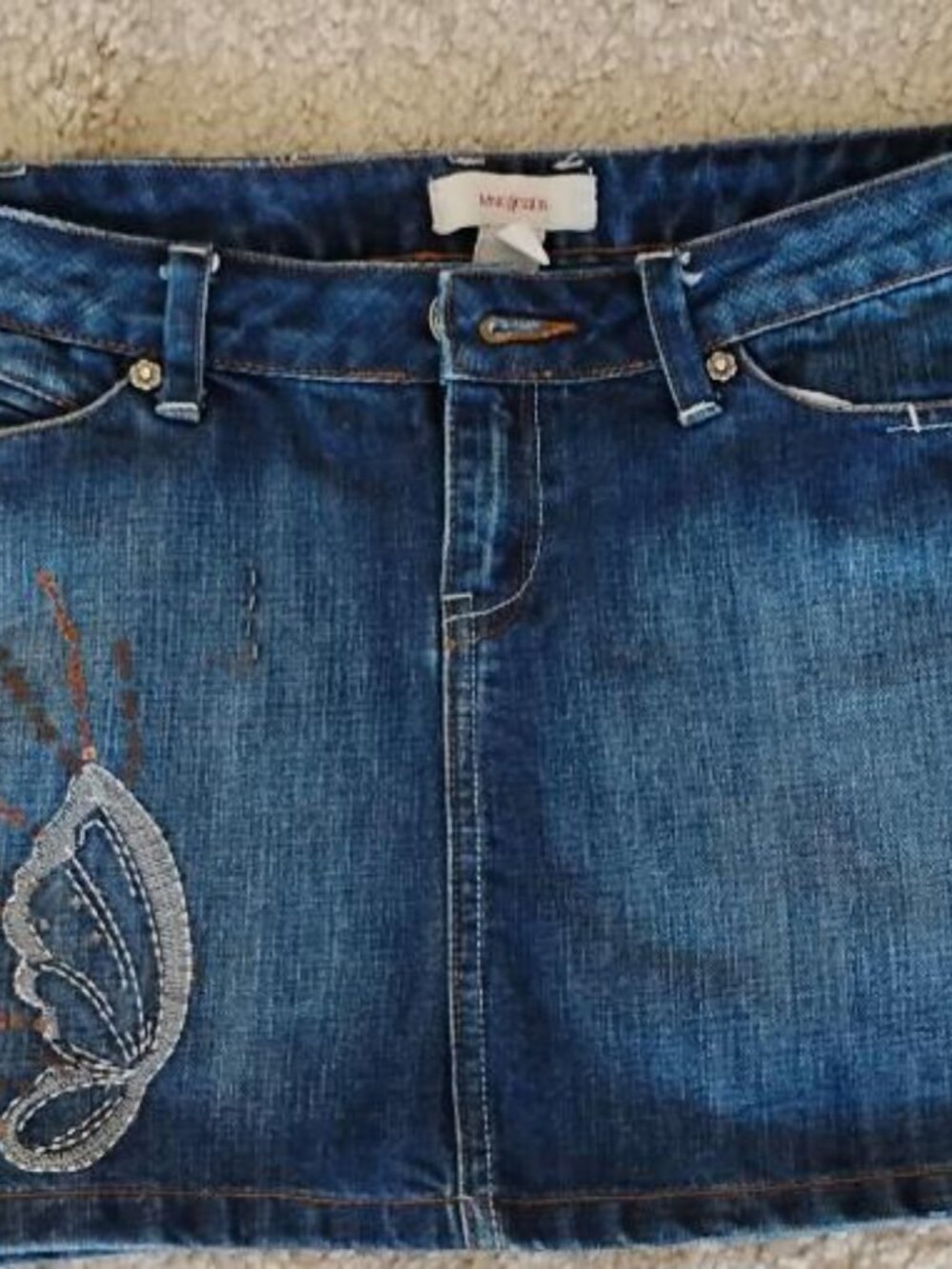MNG sequin embroidered denim jean skirt Size 6